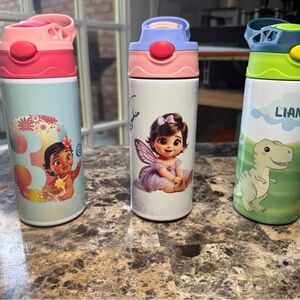 Character Kids Water Bottles - Pink, Blue, Green